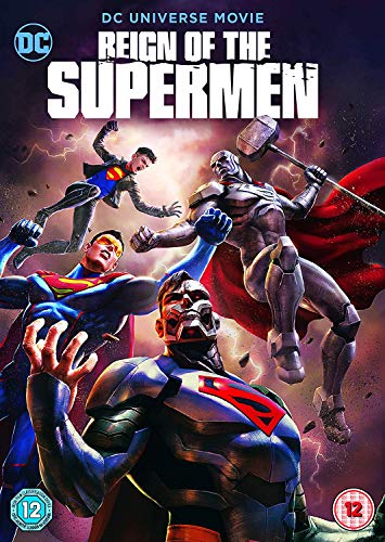 DVD cover for “Reign Of The Supermen” featuring four Superman figures.