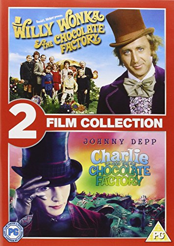 DVD cover for "Willy Wonka" and "Charlie and the Chocolate Factory" films.