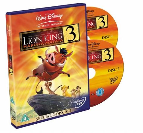The Lion King 3: Hakuna Matata" DVD case with Pumbaa and two discs.