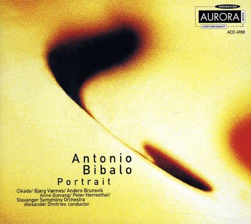 CD cover for Antonio Bibalo’s “Portrait” with abstract yellow and black design.