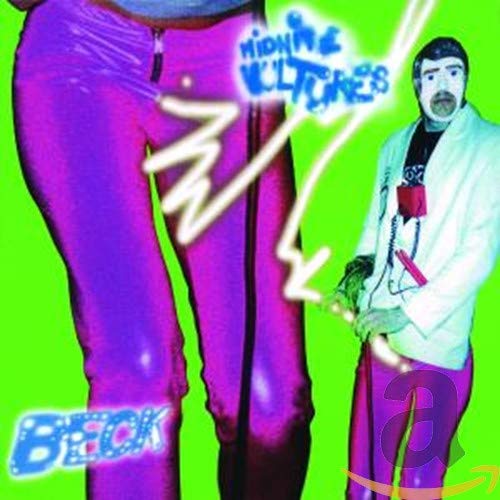 Album cover for Beck’s “Midnite Vultures” featuring figures in vibrant colors.