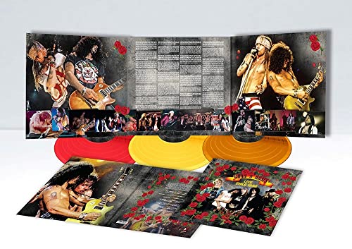 Guns N' Roses Live Chile 1992 vinyl set withL with red, yellow, and orange records.