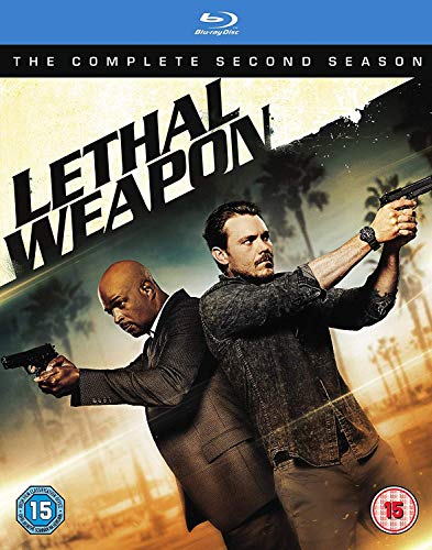Blu-ray cover for “Lethal Weapon” Season 2, two men with guns.