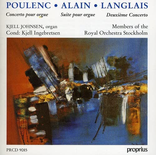 CD cover for Kjell Johnsen’s “Organ Works” with abstract blue and gold artwork.