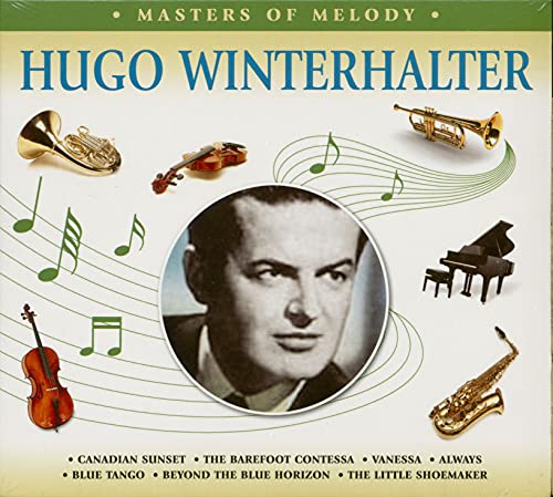Hugo Winterhalter CD cover with portrait, instruments, and musical notes.