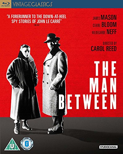 Blu-ray cover for "The Man Between" featuring two figures in coats.