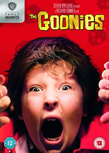 DVD cover for The Goonies featuring a close-up of a boy shouting in shock.