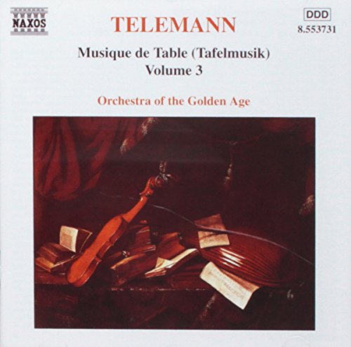 CD cover for Telemann's Musique de Table, featuring musical instruments and books.