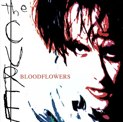 Album cover for The Cure Bloodflowers featuring a high-contrast stylized portrait of a face.