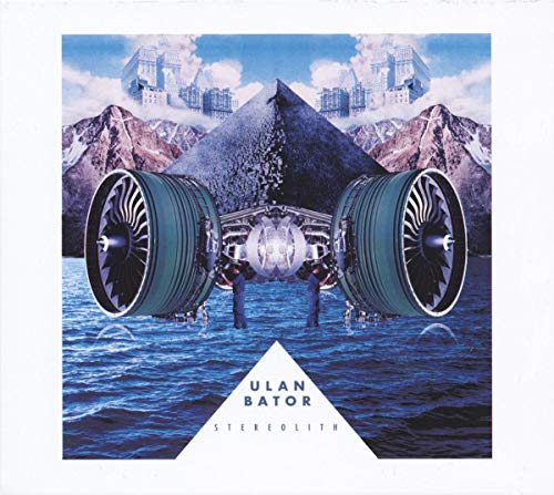 CD cover with mountains, water, jet engines, and a pyramid collage.