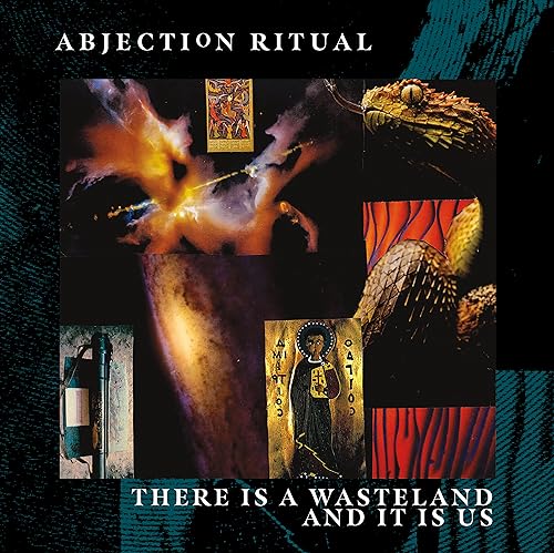 CD cover with collage of religious imagery, snake, and fiery landscape.