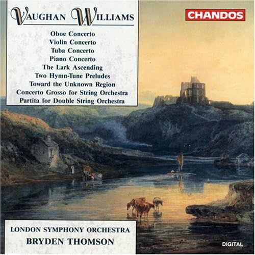 CD cover: landscape painting with castle, text listing Vaughan Williams compositions.