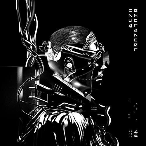 Black and white album cover featuring a person with cybernetic enhancements.