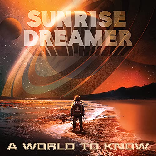 CD cover: astronaut on a beach with a planetary, starry sky.
