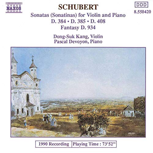 CD cover for Schubert sonatas featuring a painted landscape with a church.