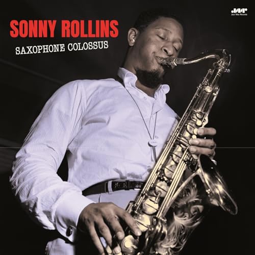 Sonny Rollins playing a saxophone on the cover of his album Saxophone Colossus.