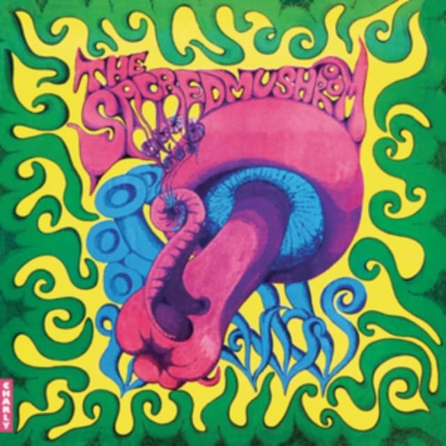Psychedelic album cover featuring a pink mushroom and swirling green patterns.