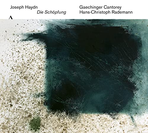 CD cover for Haydn’s “Die Schöpfung” with abstract blue and white paint.
