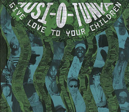 CD cover with portraits of people and green wavy background.