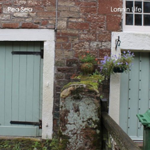 CD cover with stone building, hanging flowers, and green doors.
