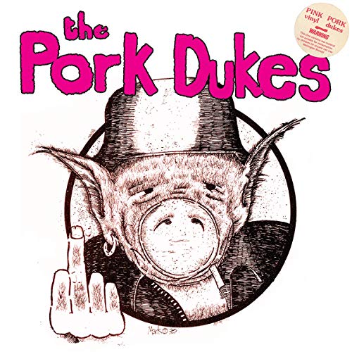 Pig with a hat giving the middle finger, pink text above.