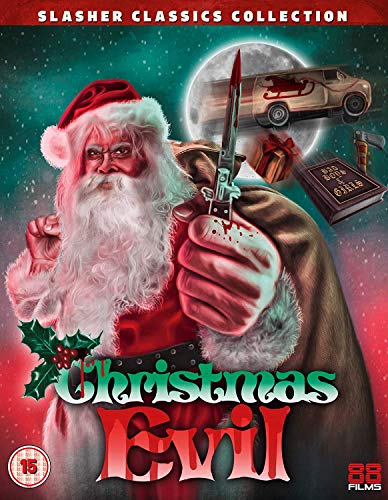 Blu-ray cover for "Christmas Evil" featuring a menacing Santa with a knife.