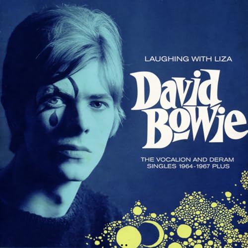 David Bowie album cover, "Laughing with Liza," featuring a portrait and yellow dots.