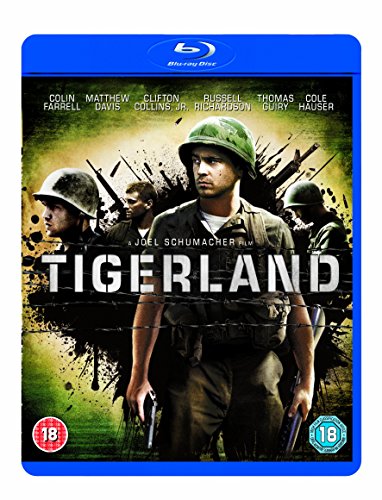Tigerland" Blu-ray cover featuring soldiers in Vietnam, with splattered paint effect.