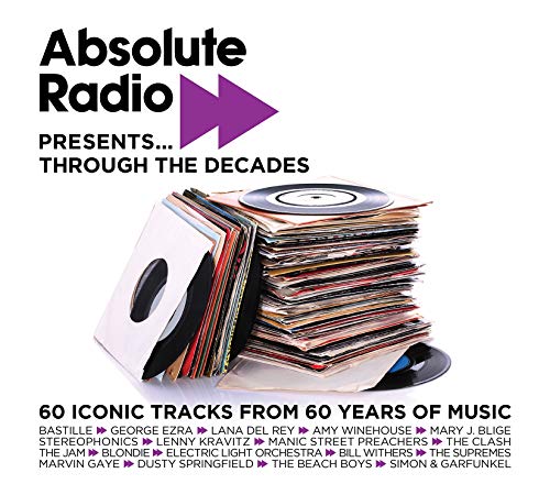 CD cover for "Through The Decades" with stacked vinyl records.