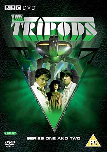 DVD cover for The Tripods featuring a giant machine above three young men.