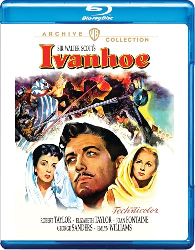 Blu-ray cover art for Ivanhoe featuring portraits of three actors and a battle scene.