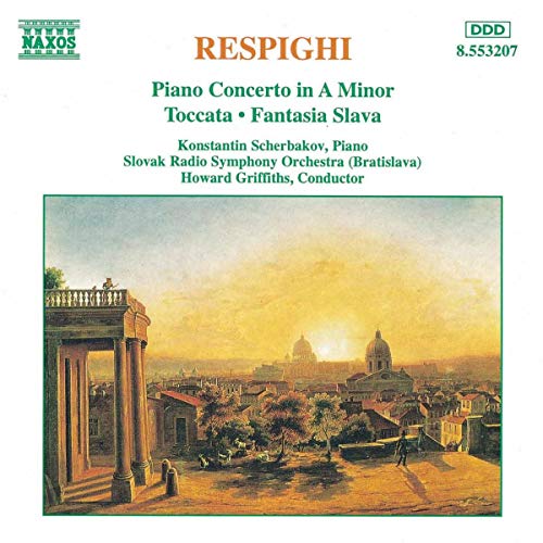 CD cover for Respighi’s Piano Concerto featuring a cityscape painting.