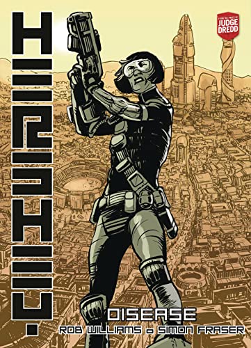 Comic book cover: armored figure with gun, futuristic city background.