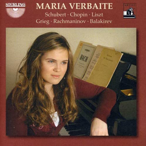 CD cover featuring pianist Maria Verbaite with sheet music and a piano.