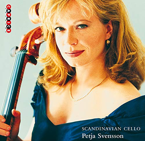 Woman with long blonde hair playing a cello, CD cover.