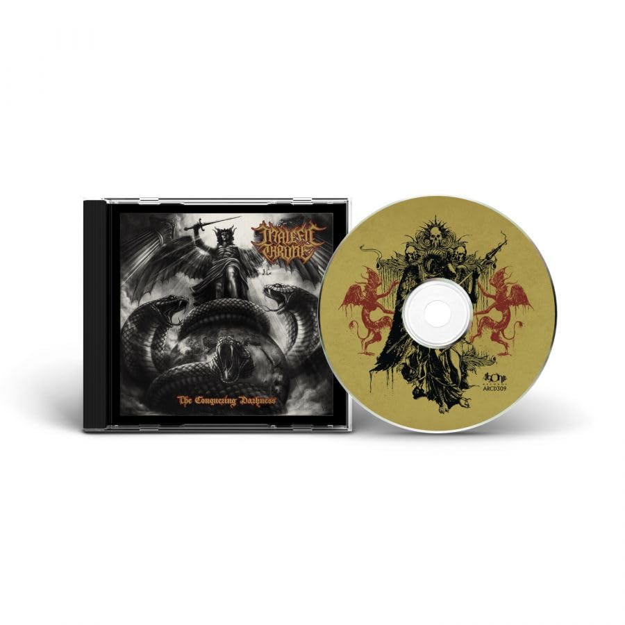 CD case and disc for Malefic Throne’s “The Conquering Darkness” album.