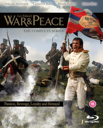 Blu-ray cover for "War & Peace" depicting a battlefield and soldier with a flag.