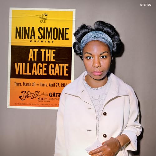 Nina Simone portrait with album cover for "At The Village Gate.