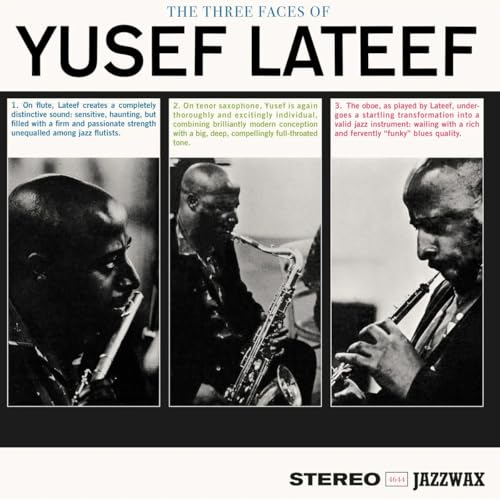 Album cover for Yusef Lateef’s “The Three Faces,” featuring three black and white portraits.