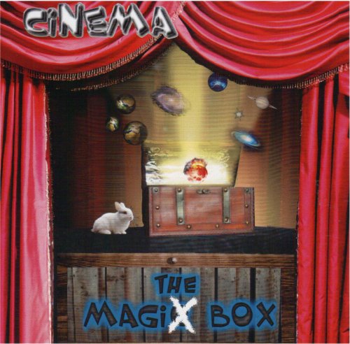 CD cover: red curtains, a treasure chest, planets, and a white rabbit.