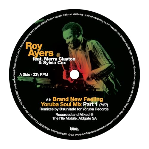 Vinyl record label for Roy Ayers’ “Brand New Feeling” Yoruba Soul Remixes.