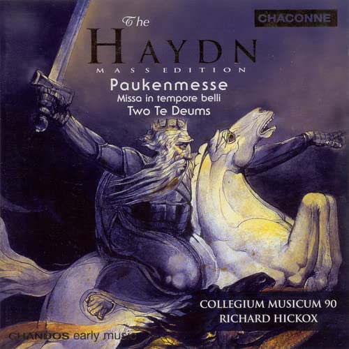 CD cover for Haydn’s Paukenmesse, featuring a warrior and horse illustration.