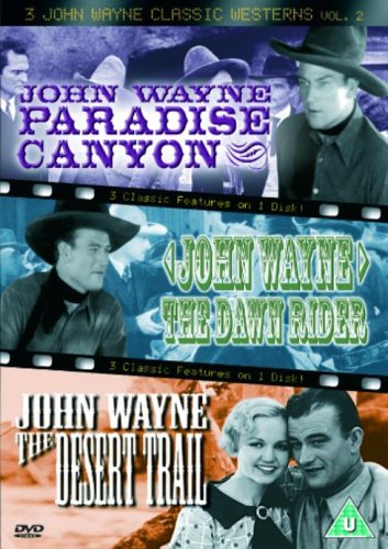 DVD cover featuring John Wayne in three classic Western films.