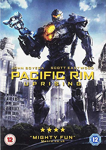 DVD cover for “Pacific Rim Uprising” featuring a large robot in a city.