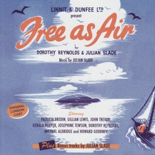 CD cover for “Free As Air” musical, featuring a sailboat and clouds.