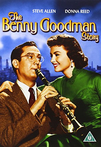Movie poster for "The Benny Goodman Story" featuring Steve Allen and Donna Reed.