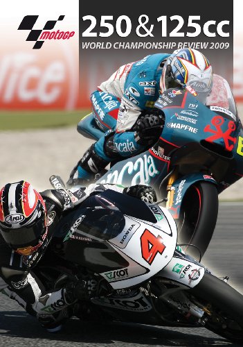 DVD cover for 2009 MotoGP 125/250cc season review, featuring motorcycle racers.