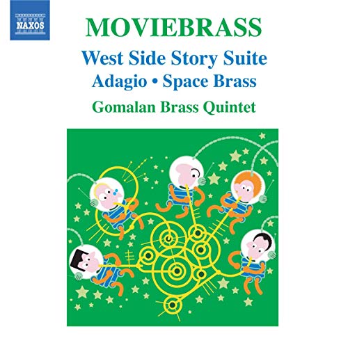 CD cover for “Moviebrass” by Gomalan Brass Quintet, cartoon astronauts.