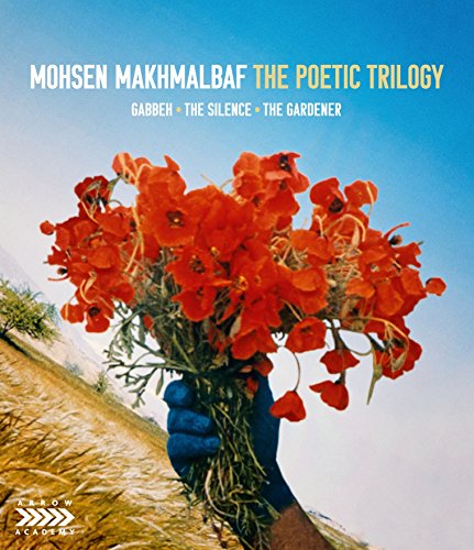 Blu-ray cover for Mohsen Makhmalbaf’s trilogy featuring a hand holding poppies.