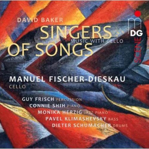 CD cover for “Singers of Songs” featuring a cello and abstract art.